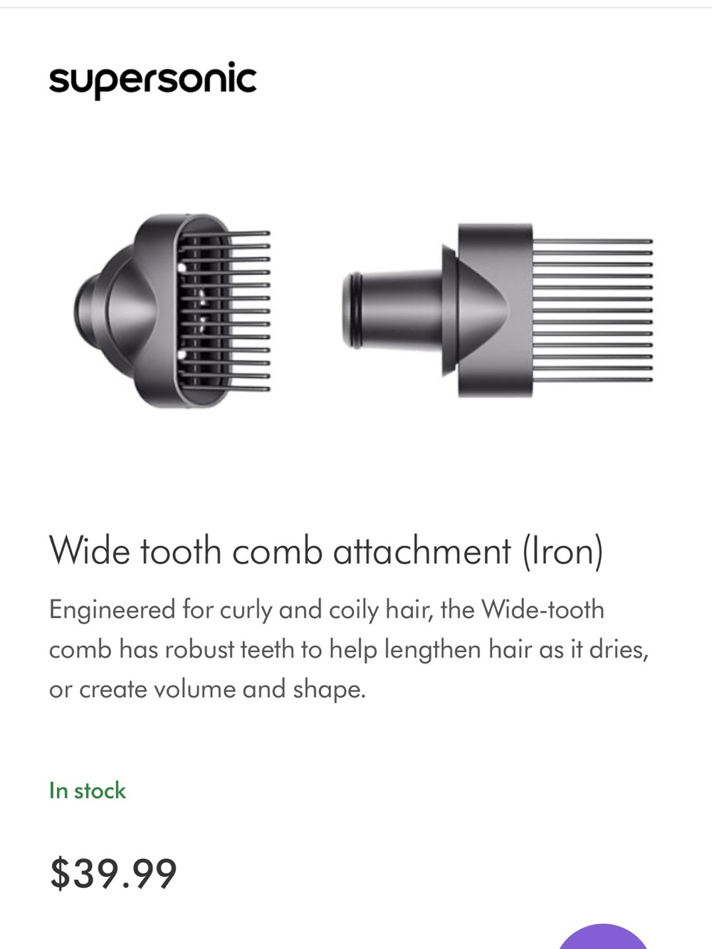 NEW DYSON Supersonic Nural Wide Tooth Comb Attachment
